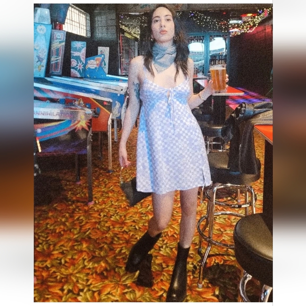 Wild Fable Purple and White Checkered Mini Dress